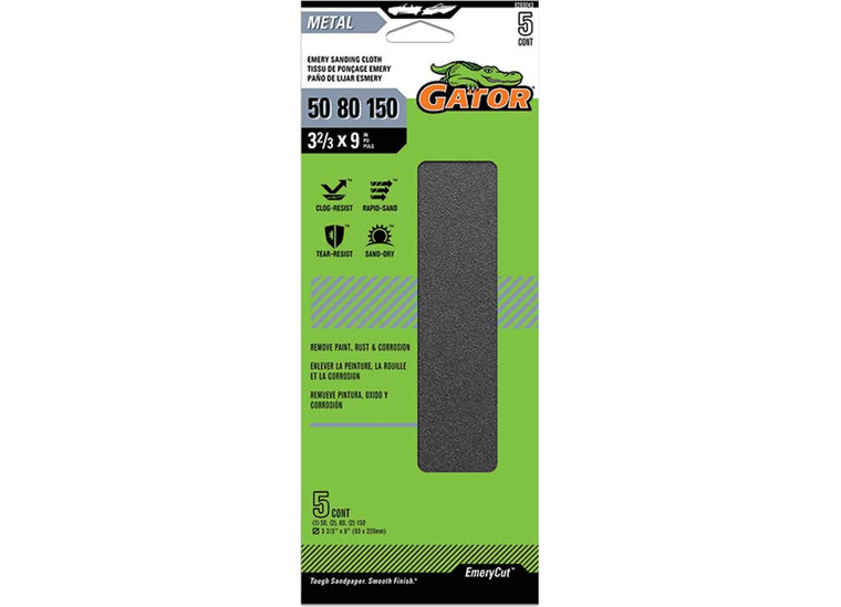 Gator Finishing - Clampon Emery Sanding Sheets Assorted Grit 32/3 In X 9 In 5 Pk - 8260043