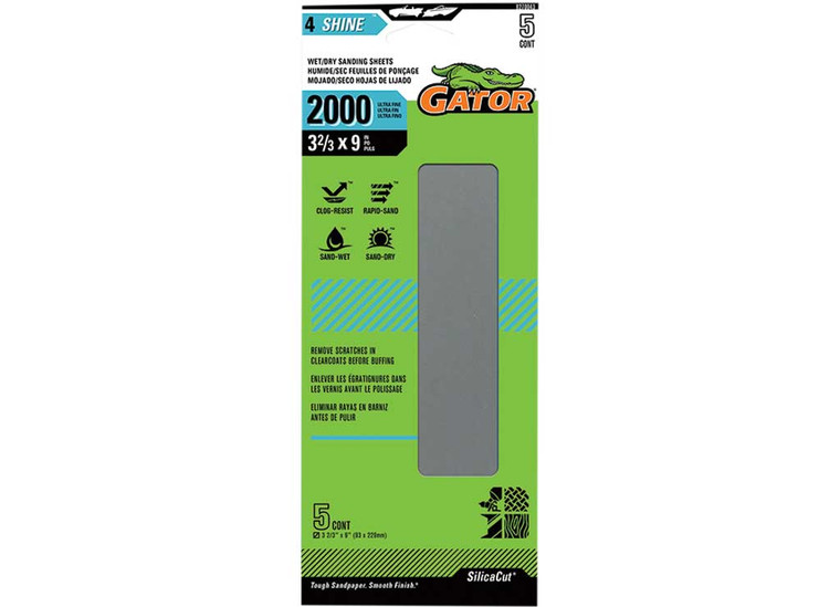 Gator Finishing - Clampon Waterproof Sanding Sheets 2000 Grit 32/3 In X 9 In 5 Pk - 8270043