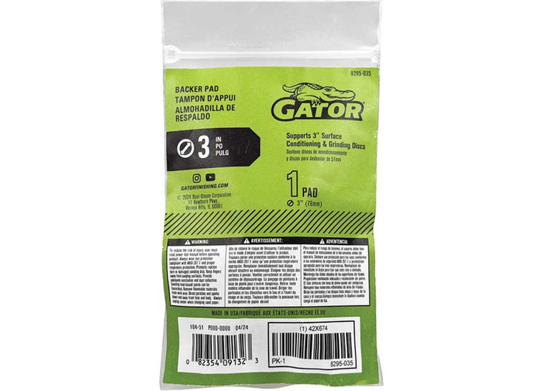 Gator Finishing - Sanding Disc Backer Pad 3 In 1 Pk - 8295035