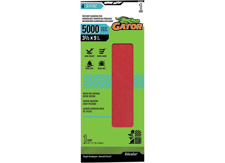 Gator Finishing - Hook And Loop Sanding Pad 5000 Grit 32/3 In X 9 In 1 Pk - 8330043