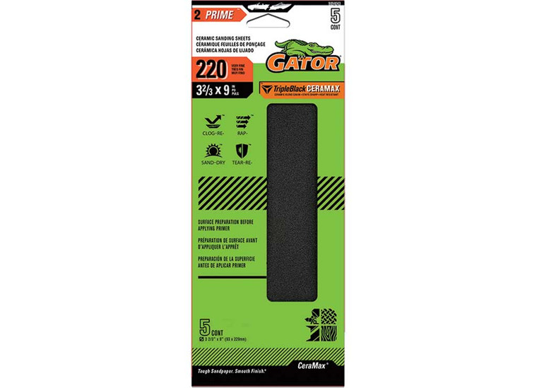 Gator Finishing - Clampon Ceramic Sanding Sheets 220 Grit 32/3 In X 9 In 5 Pk - 9094043