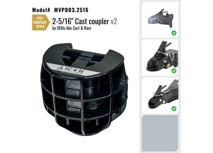 Altor Locks - Trailer Coupler Lock For 25/16in Cast Couplers W/ A Flat Lip Design By Oems Like Curt/ram - MVP003.2516