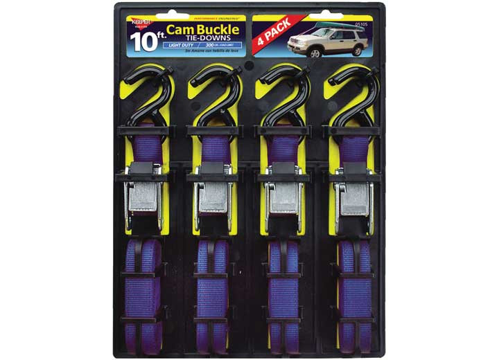 Keeper - 10ft X 1in Cam Buckle Tiedown 300 Lbs. Wll (900 Lbs. Break Strength) 4 Pk - 5105