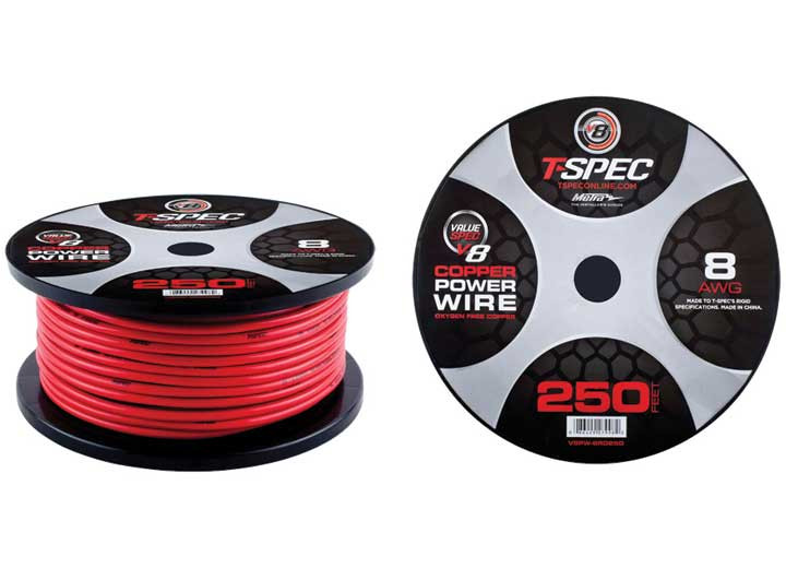 Metra - 8 Awg 250ft Solid Red Ofc Power Wire  V8 Series - V8PW-8RD250