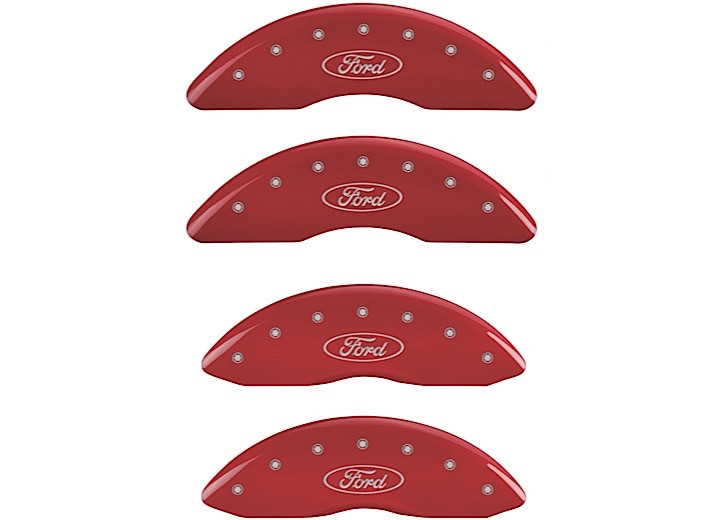 MGP Caliper Covers - Set Of 4 Caliper Covers Front And Rear: Oval Logo/ford Red Silver Characters - 10235SFRDRD