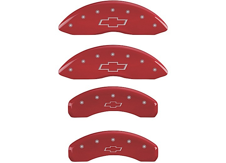 MGP Caliper Covers - Set Of 4 Caliper Covers Front And Rear: Bowtie Red Silver Characters - 14005SBOWRD