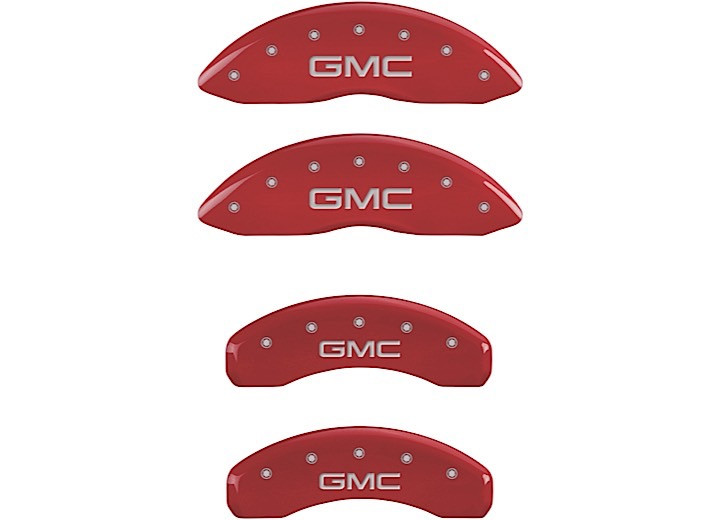 MGP Caliper Covers - Set Of 4 Caliper Covers Front And Rear: Gmc Red Silver Characters - 34208SGMCRD