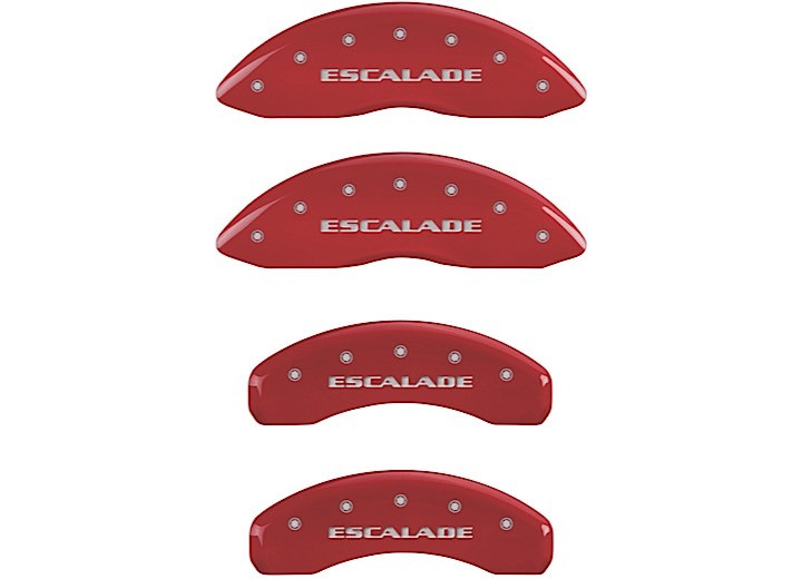 MGP Caliper Covers - Set Of 4 Caliper Covers Front And Rear: Escalade Red Silver Characters - 35015SESCRD