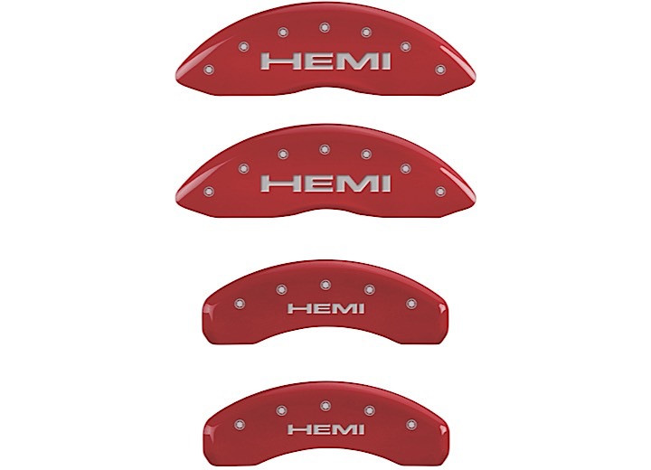 MGP Caliper Covers - Set Of 4 Caliper Covers Front And Rear: Hemi Red Silver Characters - 55001SHEMRD