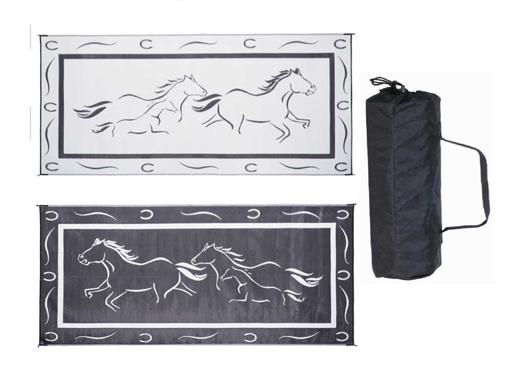 MG Innovative - Galloping Horses Mat Black/white 8' X 18' With Carrying Bag - GH8181