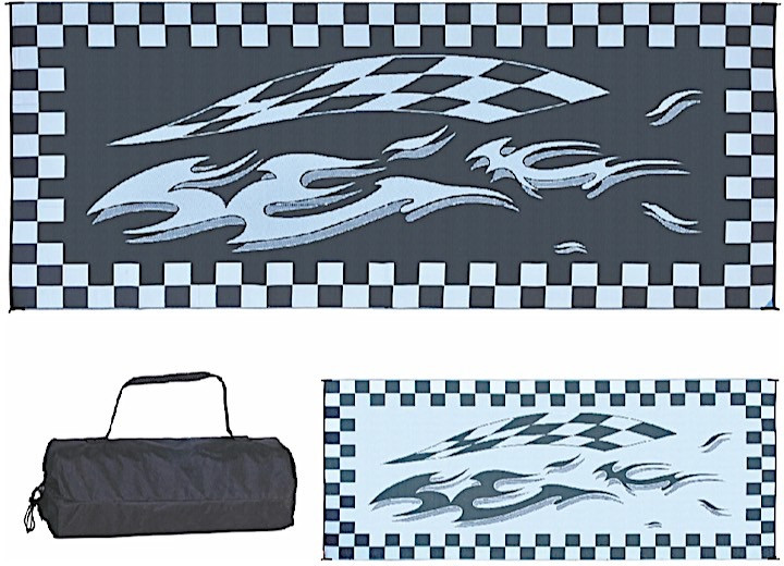 MG Innovative - Checkered Mat 8' X 20' Black/flag With Carry Bag. - HC1