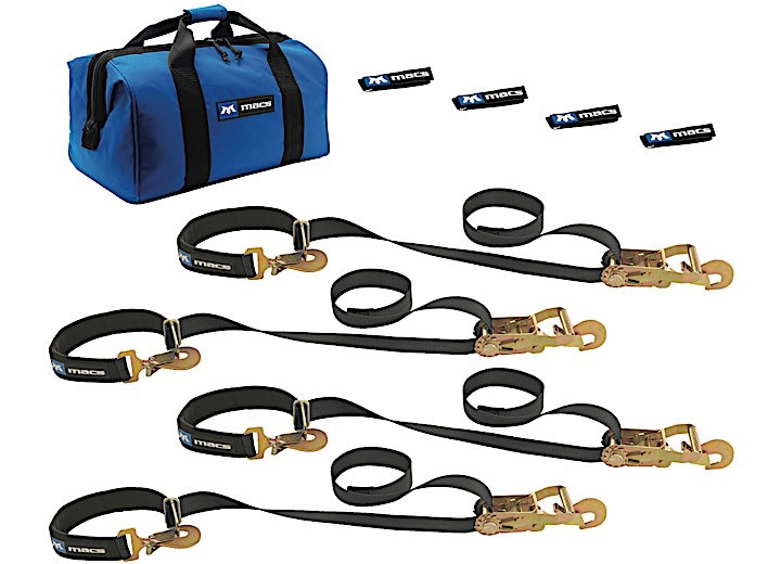 Macs Custom Tie Downs - Super Pack Black 2in X 8ft Sewn Fixed End Combination Axle Straps - 511108