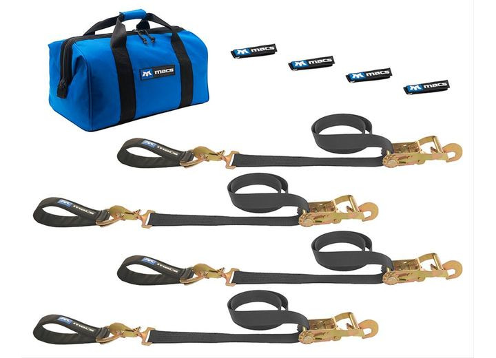 Macs Custom Tie Downs - Ultra Pack Black 2in X 8ft Direct Hook Ratchet Straps And (axle Straps Black 2in X 24in ) - 511218