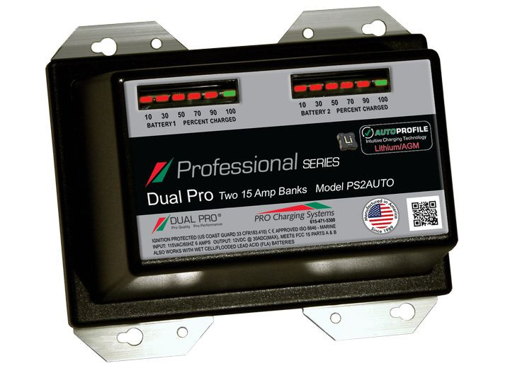 PRO Charging Systems - Dual Pro Professional Srs Lithium/agm Two Bank 12v/15a Sealed Waterproof Charger - PS2AUTO