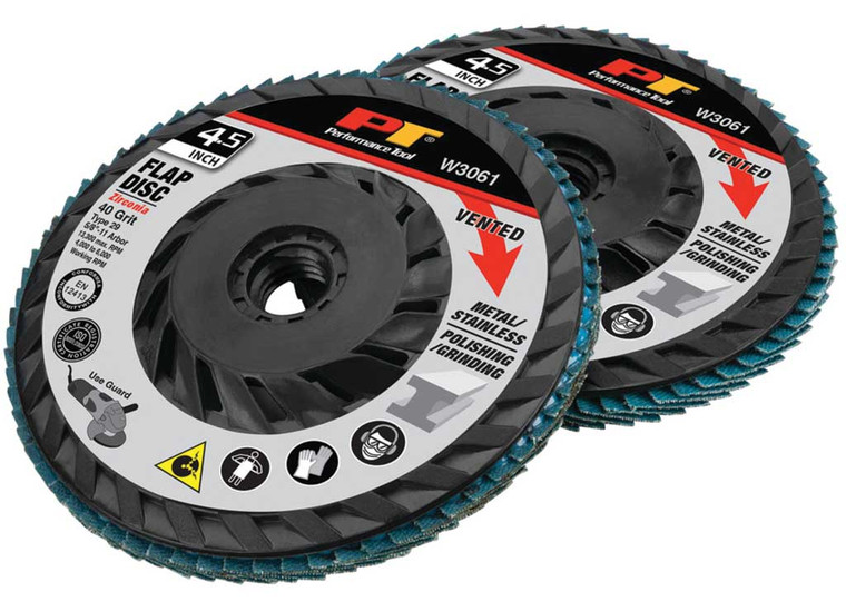 Performance Tool - Vented Flap Disc 40grit Zirc 4.5in 2 Pcs - W3061