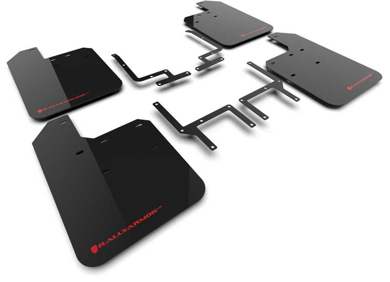 Rally Armor - 18c Wrangler Rubicon Front And Rear Black Mud Flap/red Logo - MF124-UR-BLK-RD