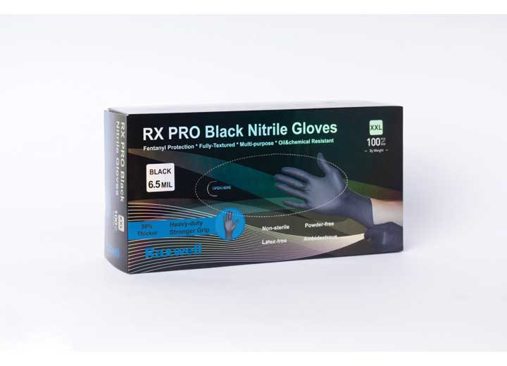 Raxwell - Rx Pro Disposable 6.5 Mil Black Nitrile Gloves90/bx Size Xxl - RXE20235-B
