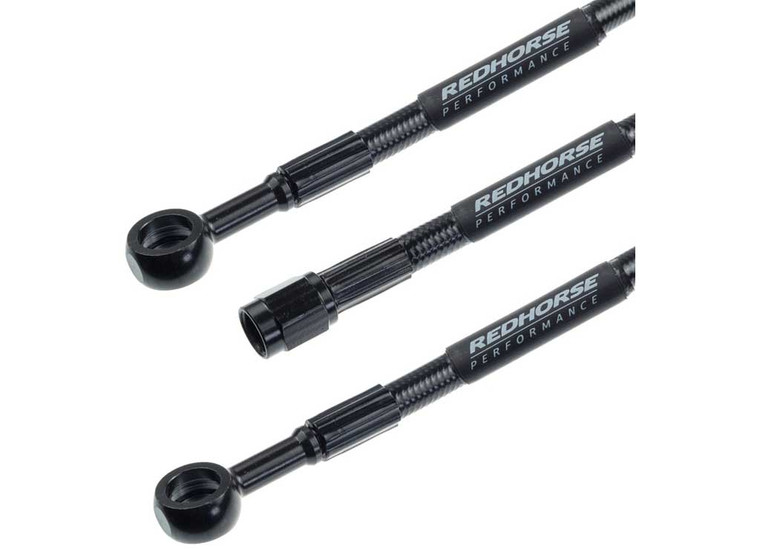 Red Horse Performance - Straight 3 To Straight Banjo 3 36in Pre Assembled Brake Line Black - 3402-03-36