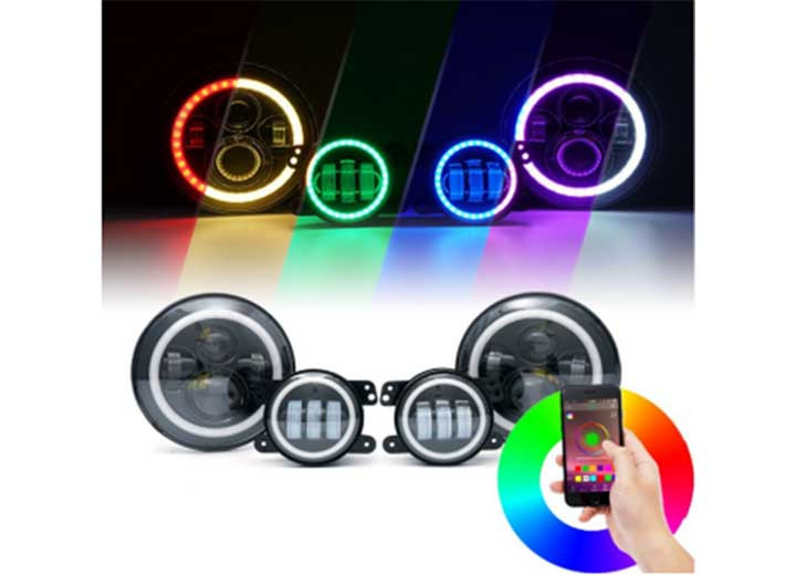 Race Sport Lighting - 18c Jeep Jl 9in Headlight/4in Foglight Colorsmart Combo Multi Color Kit - RS9JL4