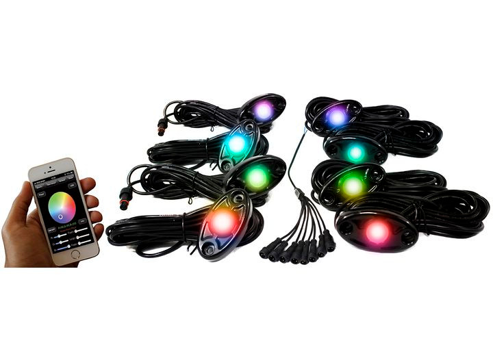Race Sport Lighting - Colorsmart 8led Glow Pod Black Kitsmartphone Controlled W/brain Box Ip68 12v W - RSLD8KITCS