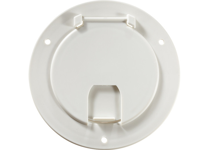 RV Designer - Deluxe Cable Hatch Round Polar White  5.2in X 2.6in (replaceable Lid) - B110