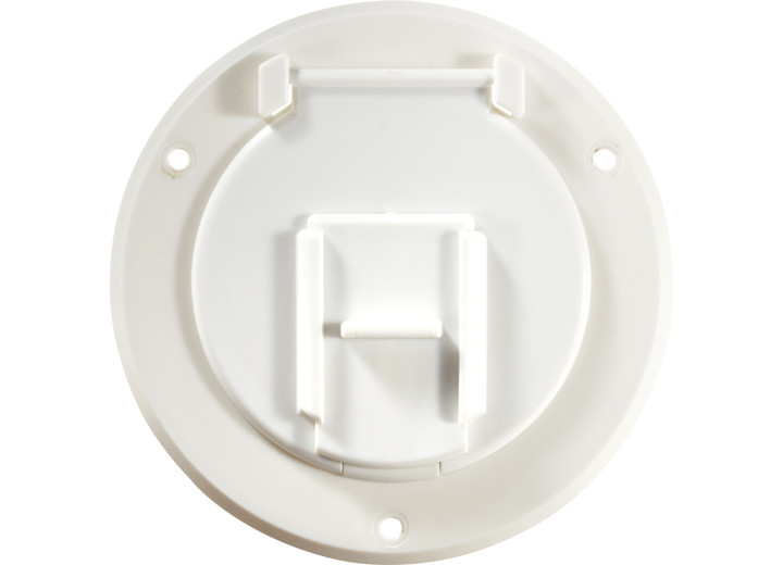 RV Designer - Basic Cable Hatch Round Polar White  4.3in X 2.3in (replaceable Lid) - B120