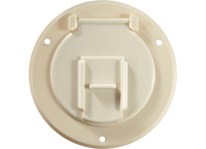 RV Designer - Basic Cable Hatch Round Col White  4.3in X 2.3in (replaceable Lid) - B122