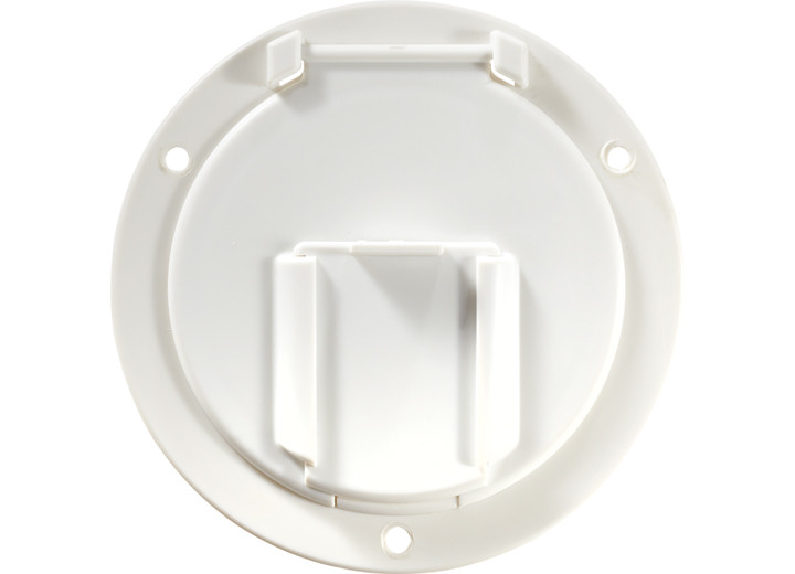 RV Designer - Low Profile Cable Hatch Round Polar White  4.6in X 2.6in (replaceable Lid) - B130