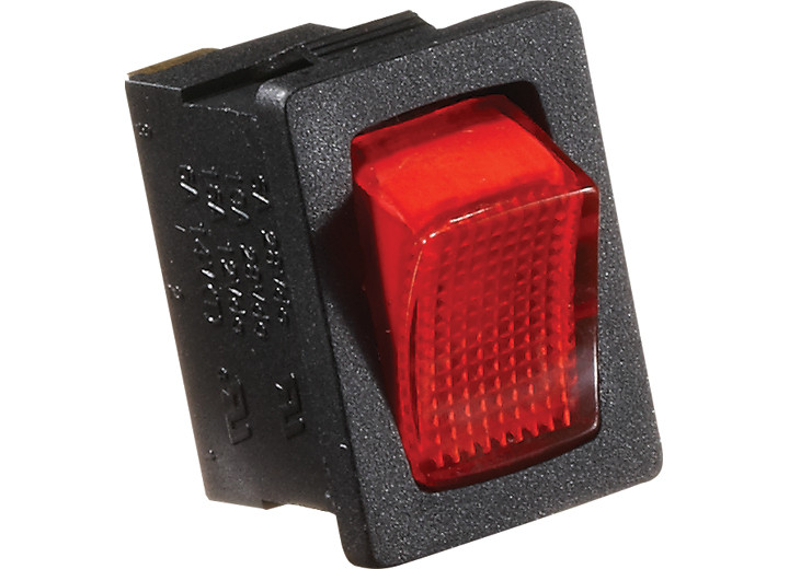 RV Designer - Black W/red Rocker Switch 20 A Illuminated Rocker On/off  Spst  Cutout .519 - S481