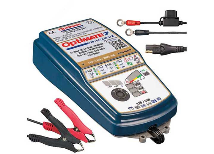 Tecmate  - Optimate 7 12v/24v (v2) Gold 9 Step Battery Saving Test & Maintain W/ 2 Charge Voltages/3 Programs - TM-261V3
