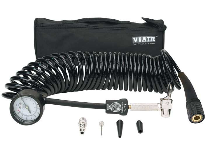 Viair Corporation - 5 In 1 Deflator/inflator 25 Ft. Inside Braided Coil Hose 120 Psi Inline Gauge - 29