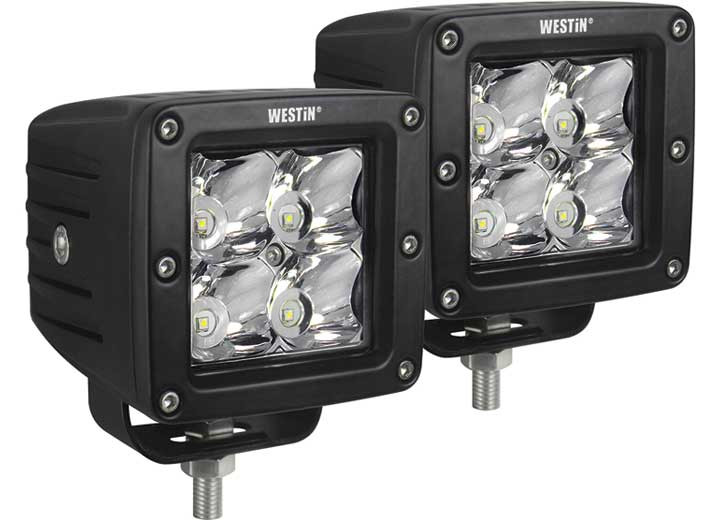Westin Automotive - Hyperq Compact Led (4) 5w Cree 3 Inch X 3 Inch (set Of 2) Includes Wiring Harness With 2 Connectors - 09-12200A-PR