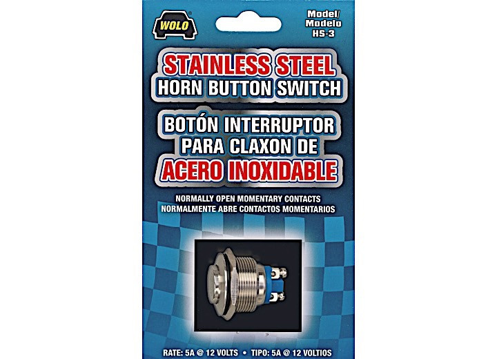 Wolo - Horn Switch & Wire Hookup Kit Horn Switch Ss Finish W/10ft Of Wire 18 Awg Wire & Terminals - HS-3