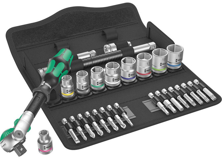 Wera Tools - 8100 Sb 6 Zyklop Speed Ratchet Set 3/8in Drive Metric 29 Pcs - 5004046001