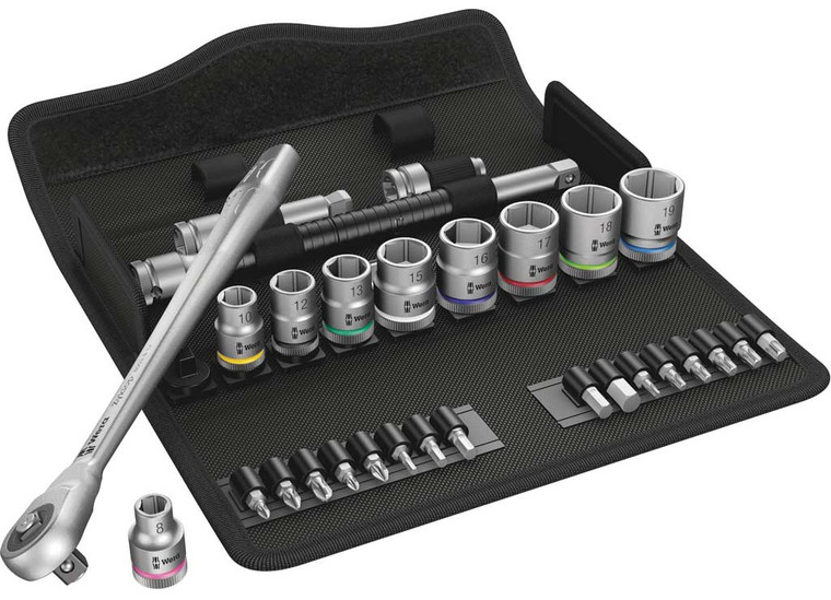 Wera Tools - 8100 Sb 7 Zyklop Metal Ratchet Set W/ Pushthru Square 3/8in Drive Metric 29 - 5004047001