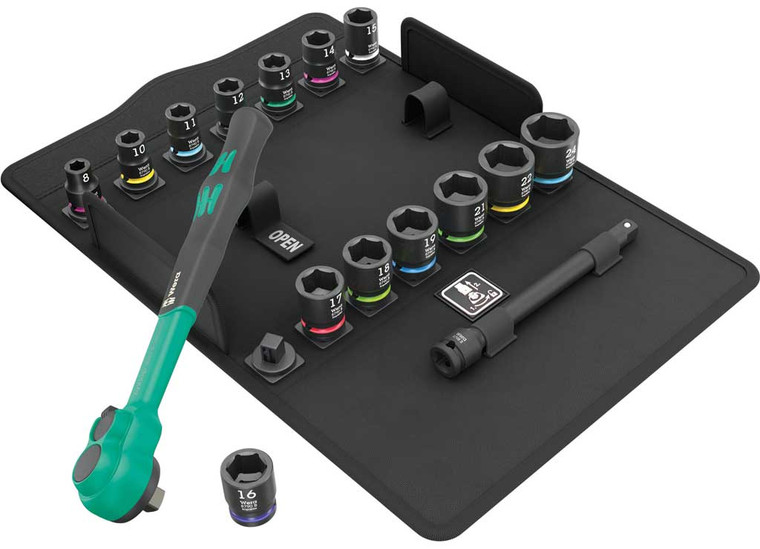 Wera Tools - 8100 Sb 12 Zyklop Comfort Ratchet Set Reversing Lever 3/8in Drive Metric 16 - 5005530001