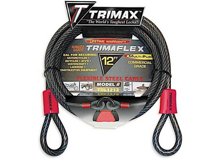 Trimax Locks - Trimaflex Dual Loop Multiuse Cable 12ft L X 12mm - TDL1212