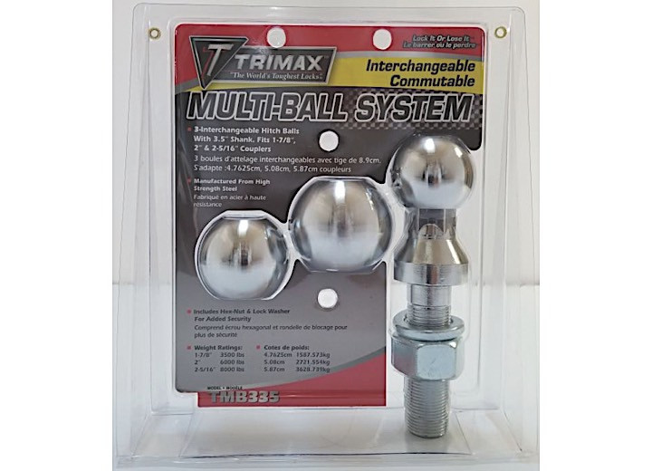 Trimax Locks - Interchangeable Hitch Ball Set With 17/8in 2in & 25/16in Balls & 31/2in Shank - TMB335