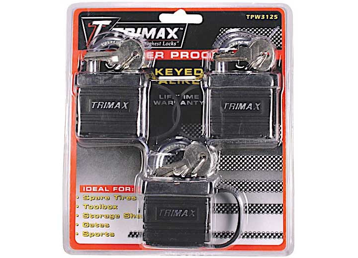 Trimax Locks - Weather Proof Laminated Solid Steel Padlockdual Locking 11/8in X 5/16in Shackleka 3 Pack - TPW3125