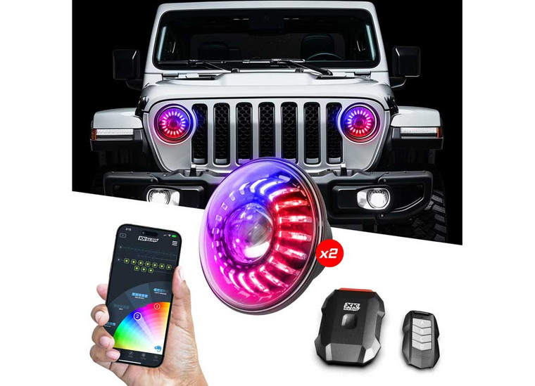 XK Glow - 0718 Wrangler Jk 7in 2pc Led Headlight Kit Rgbw Led Xkmax Bluetooth App Cntl - MX-7IN-JP-KIT