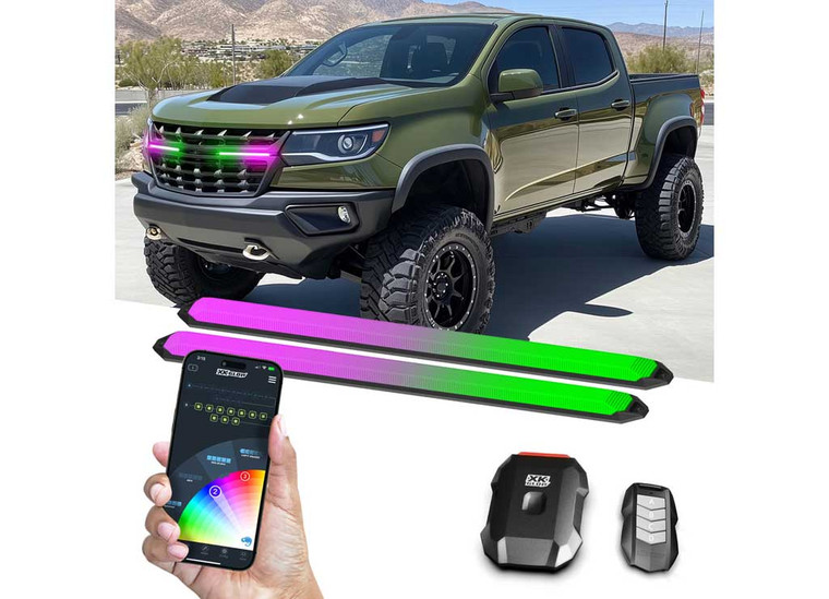 XK Glow - 9in Xkmax Drl Truck Grill Flexible Light App Cntl Bar 2pc - MX-DRL-9-KIT