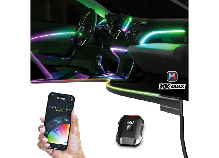 XK Glow - Xkmax 2x43in Fiber Optic Interior Ambient Light Strip App Control Kit - MX-FO-STA