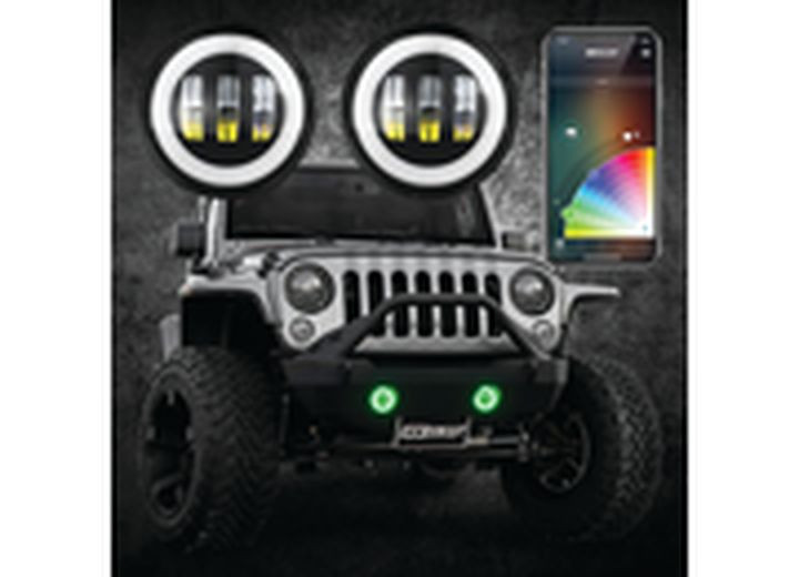 XK Glow - 4 Black Rgb Led Jeep Wrangler Fog Light Xkchrome Bluetooth App Controlled Kit - XK042010-B