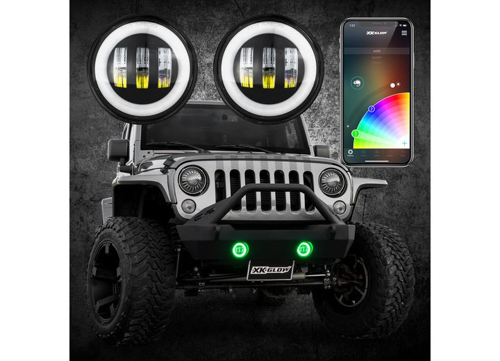 XK Glow - 4in Jl Black Rgb Led Jeep Wrangler Fog Light Xkchrome Bluetooth App Controlled Kit - XK042010-B-JL