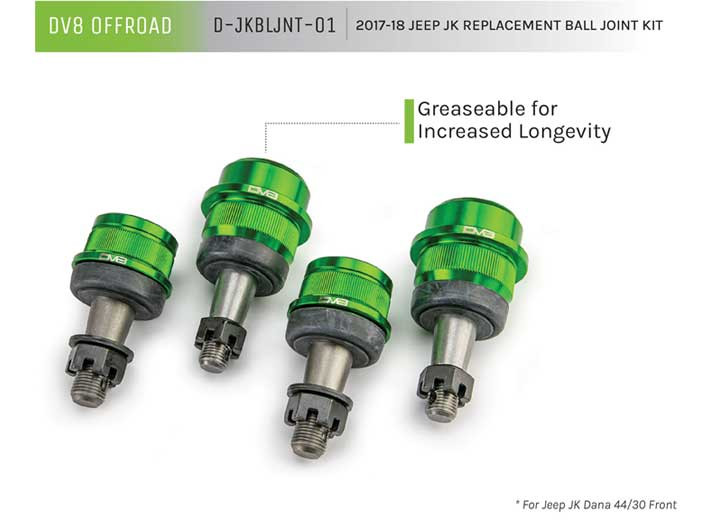 DV8 Offroad - Replacement Ball Joint Kit 0718 Jeep Jk W/ D30 Or D44 - D-JKBLJNT-01