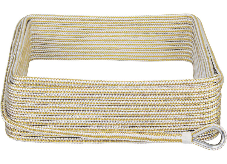 Extreme Max - Boattector Premium Double Braid Nylon Anchor Line With Thimble 3/8in X 100ft White & Gold - 3006.2042
