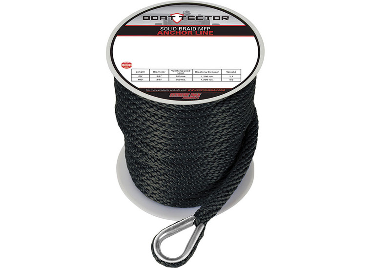 Extreme Max - Exmax Solid Braid Mfp Anchorline W/thimble 3/8x100' Black - 3006.2057