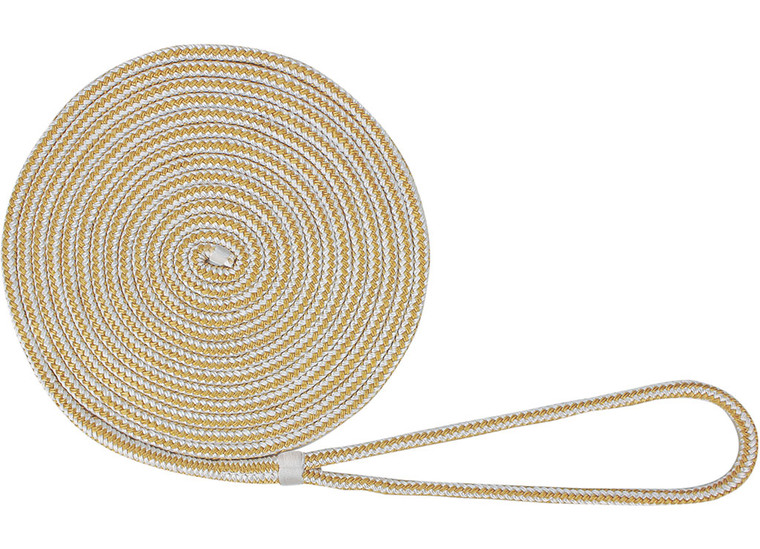Extreme Max - Boattector Double Braid Nylon Dock Line 3/8in X 20ft White & Gold - 3006.209