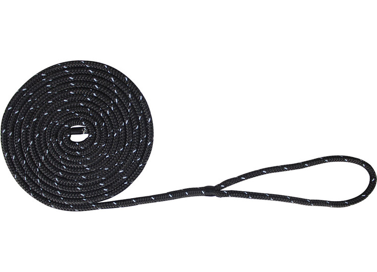 Extreme Max - Boattector Double Braid Nylon Dock Line 1/2in X 25ft Black With Reflective Tracer - 3006.2487
