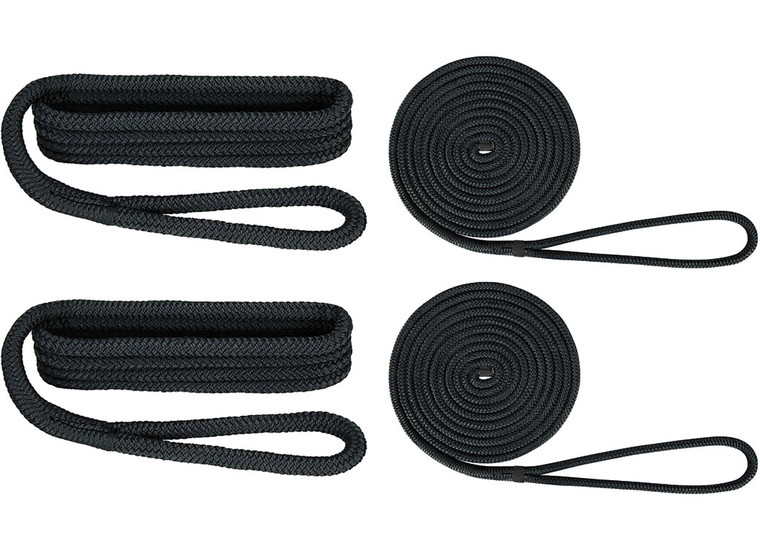 Extreme Max - Boattector Premium Double Braid Nylon Dockside Rope Value Pack 1/2in Black - 3006.2693